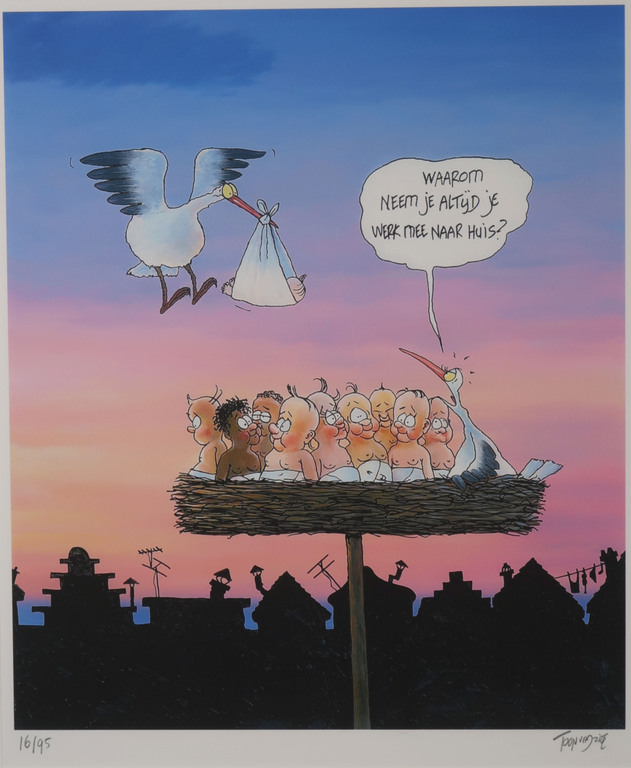 Toon van Driel: Giclee, Ooievaar - Ingelijst kopen? Bied vanaf 35!