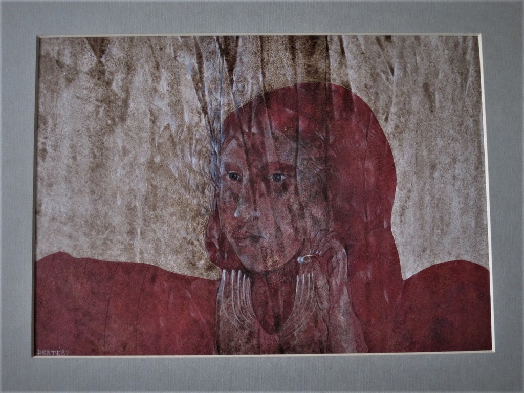 Weergaloos mooi Italiaans Surrealistisch Olieverf "gesluierde vrouw met parel"   verkocht voor € 125!