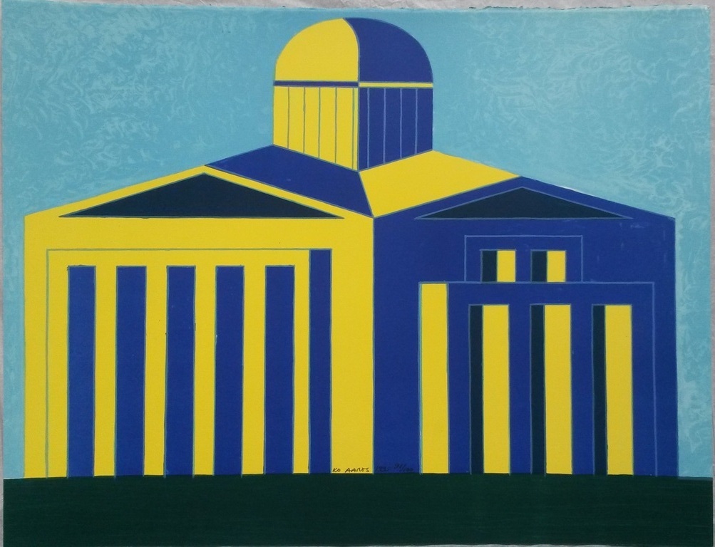 LAATSTE MAAL AANGEBODEN Ko Aarts - litho zonder titel - gebouw geel blauw kopen? Bied vanaf 20!