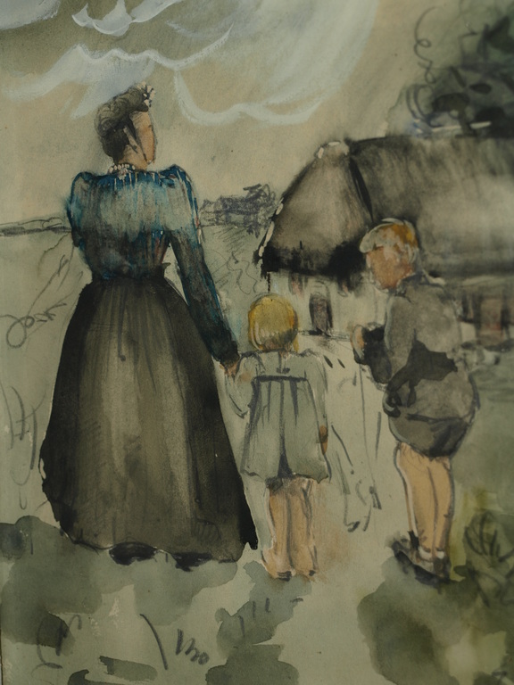 Bertha Coenen (1913-1968) – Aquarel – Moeder met kinderen – Gesigneerd – ca 1950 kopen? Bied vanaf 45!