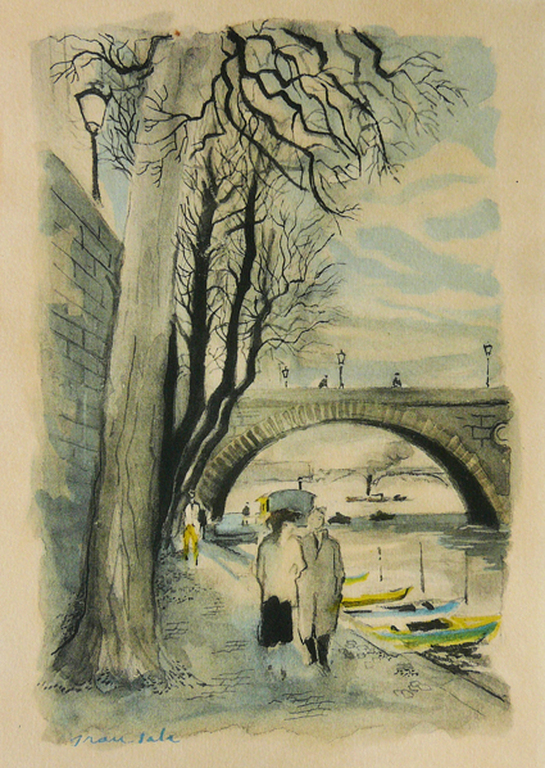 Emilio Grau Sala: 'Wandelaars langs de Seine' -circa 1935-  verkocht voor € 84!
