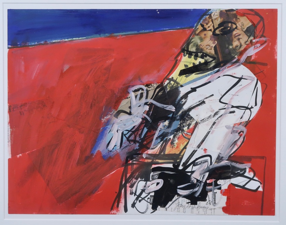 Jan Sierhuis: Acryl en Collage op papier, Figuur - Ingelijst kopen? Bied vanaf 175!