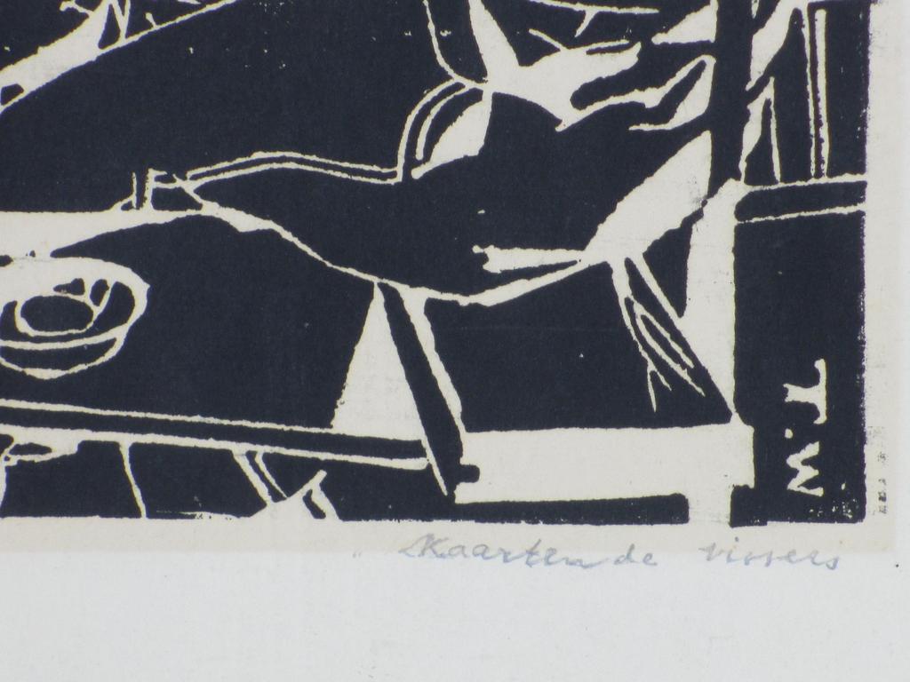 Toon Wegner, Kaartende vissers, Linosnede kopen? Bied vanaf 30!