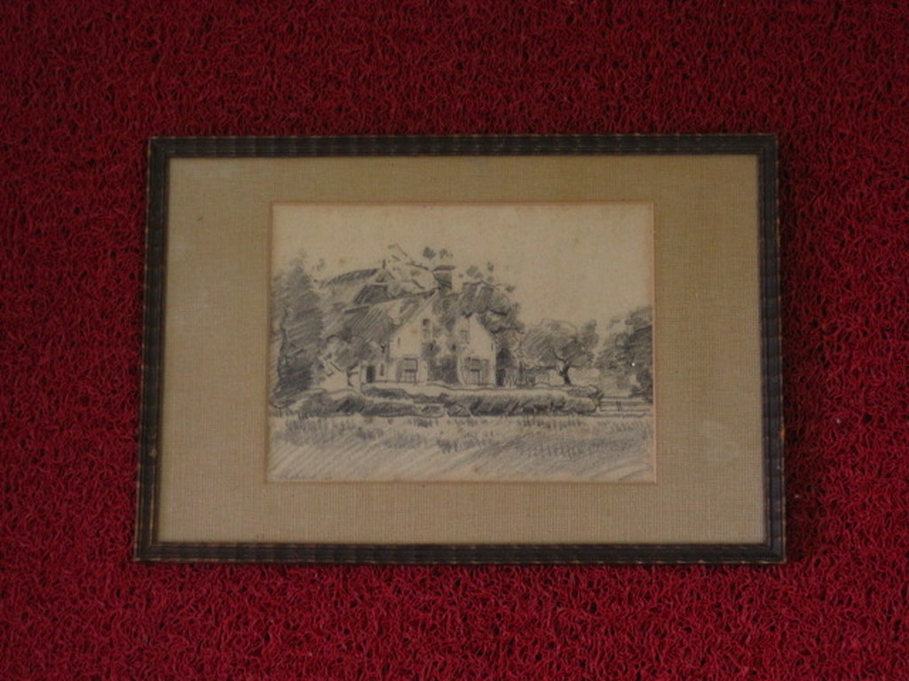 Originele 1910 potloodtekening "Larense Boerderij" Hendrik D Schildt gesigneerd  kopen? Bied vanaf 1!