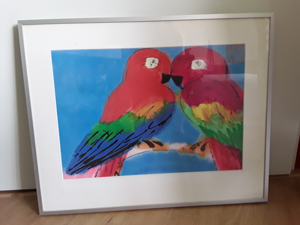 Walasse Ting: zeefdruk, 2 papagaaien kopen? Bied vanaf 50!
