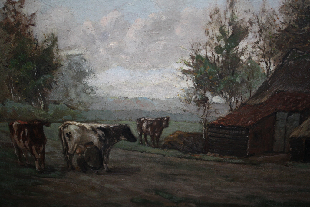 MELKTIJD - KOEIEN in HAAGS LANDSCHAP toegeschreven aan P BOUTER verkocht voor € 77!