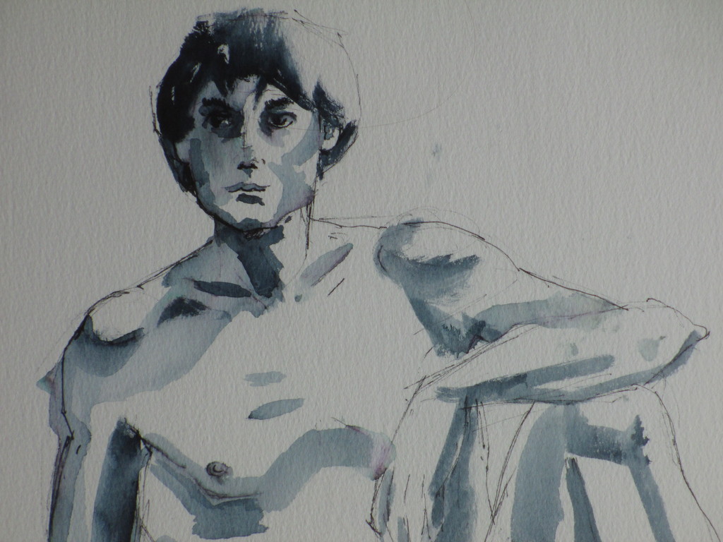 Henny Ragetlie, Naakte jongeman, Aquarel/inkt kopen? Bied vanaf 30!