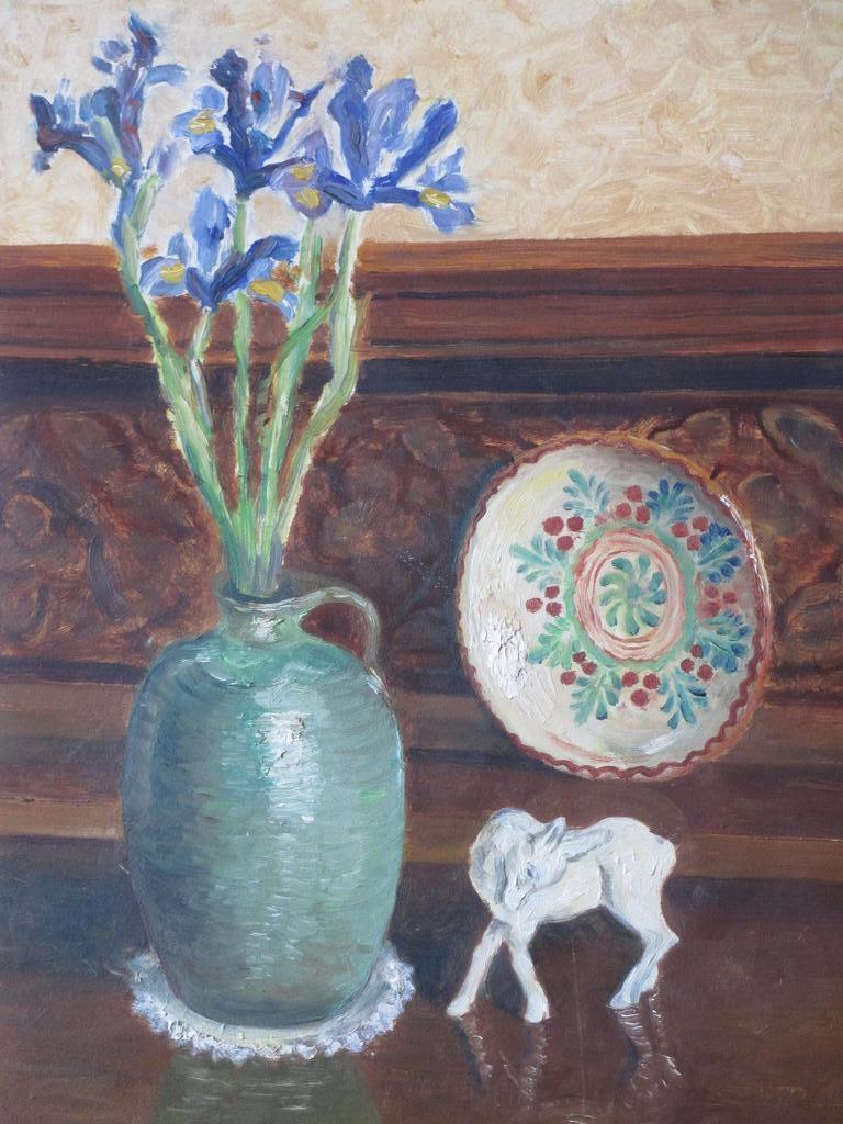 Onbekende kunstenaar, Stilleven met geitje, Olieverf op board kopen? Bied vanaf 1!