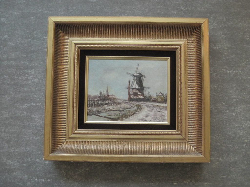 Gerbr.F.v.Schagen olieverf "Molen in winterlandschap" gesigneerd ca 1930 verkocht voor € 53!