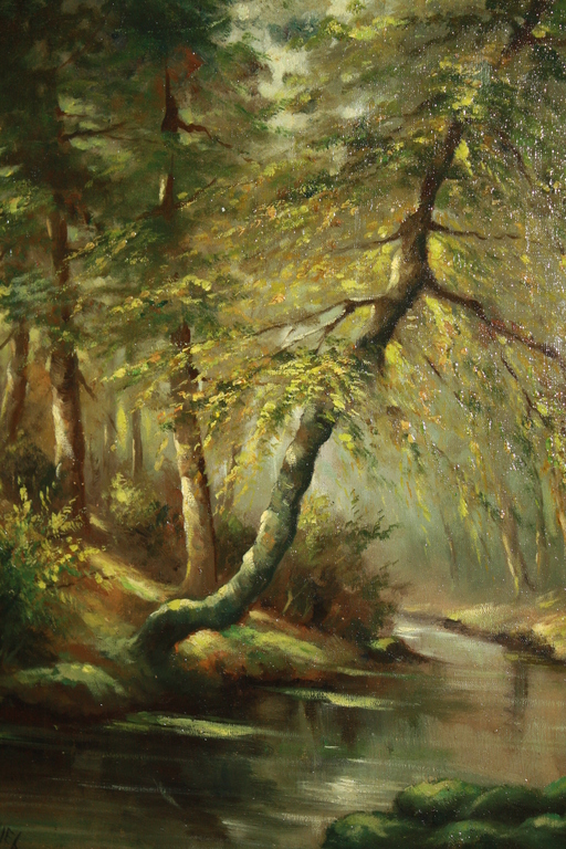 BOSLANDSCHAP MET BEEKJE in ZOMERLICHT van RIE kopen? Bied vanaf 1!