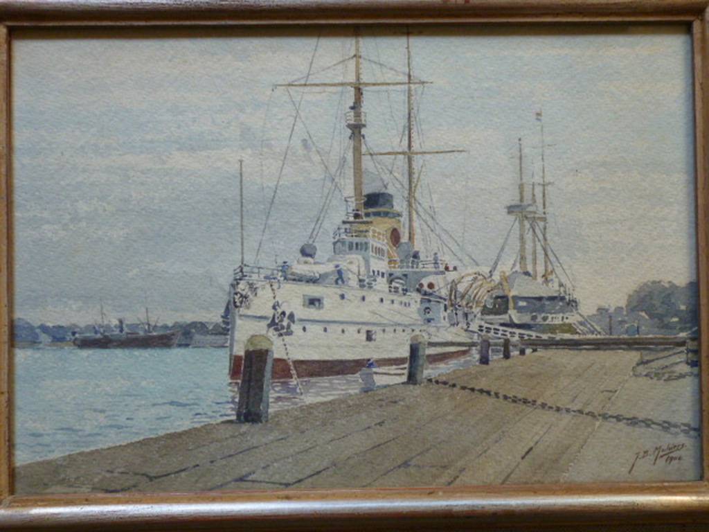 Johannes Baptist Mulders - aquarel - Aangemeerde marineschepen kopen? Bied vanaf 100!