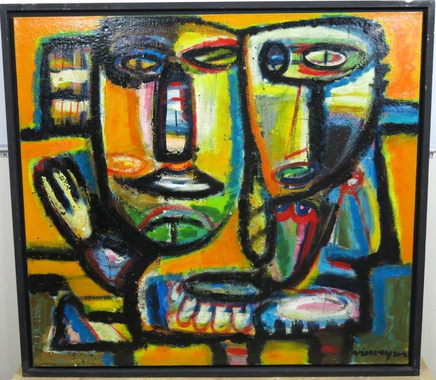 Henk Vierveijzer: Acryl op doek, Jolig - Ingelijst (zeer groot) kopen? Bied vanaf 350!