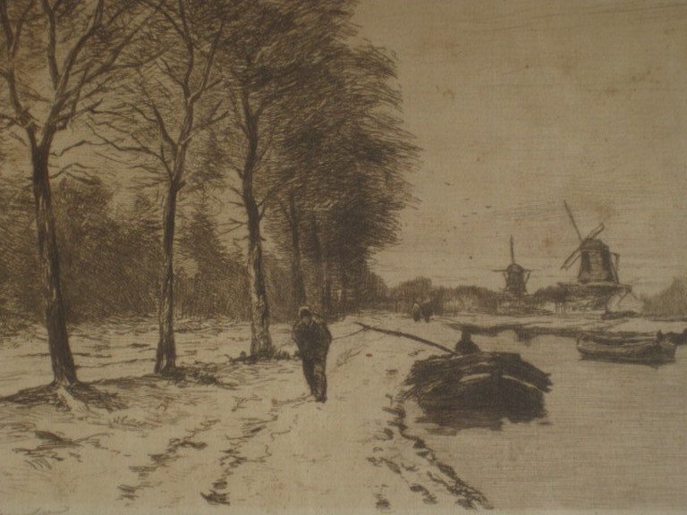 19e eeuwse Haagse School Louis Apol 1850-1936 ets "rivierlandschap" gesigneerd kopen? Bied vanaf 1!