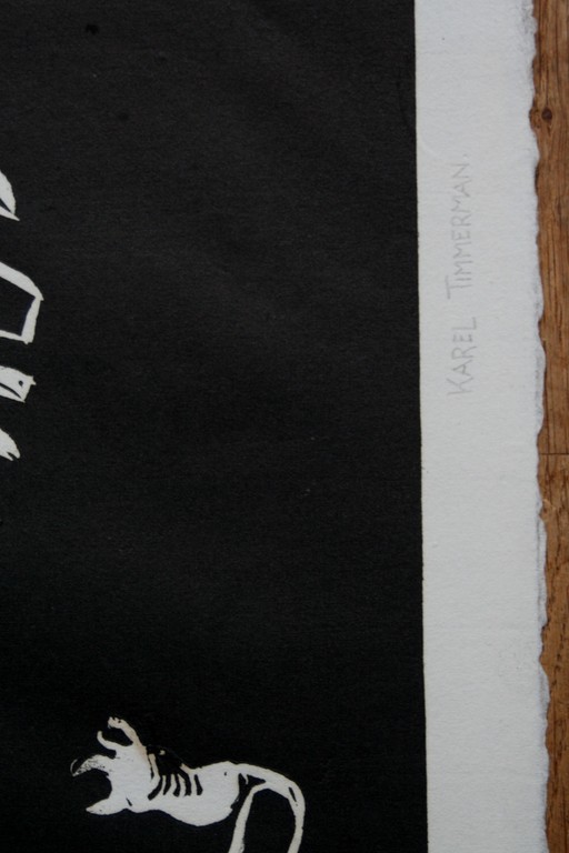 Karel Timmerman - linodruk - zonder titel - circa 1968 - gesigneerd kopen? Bied vanaf 1!