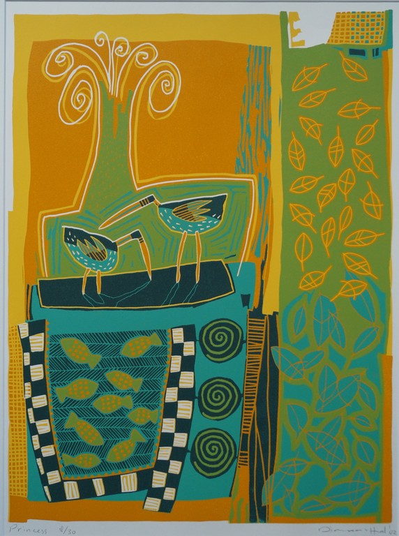 Diana van Hal - gesigneerde linosnede - Princess verkocht voor € 40!