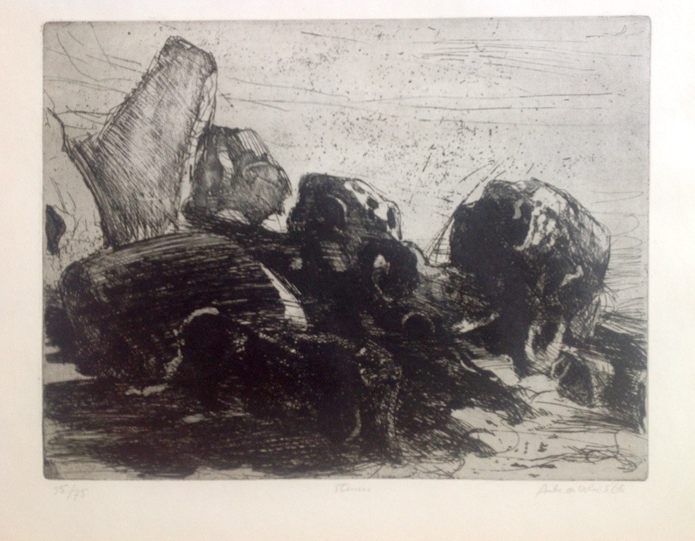 Auke de Vries, 'stenen', ets, '66 kopen? Bied vanaf 40!