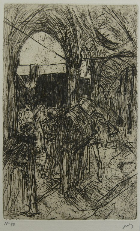 Marius Bauer: Ets, Pakpaarden verkocht voor € 50!