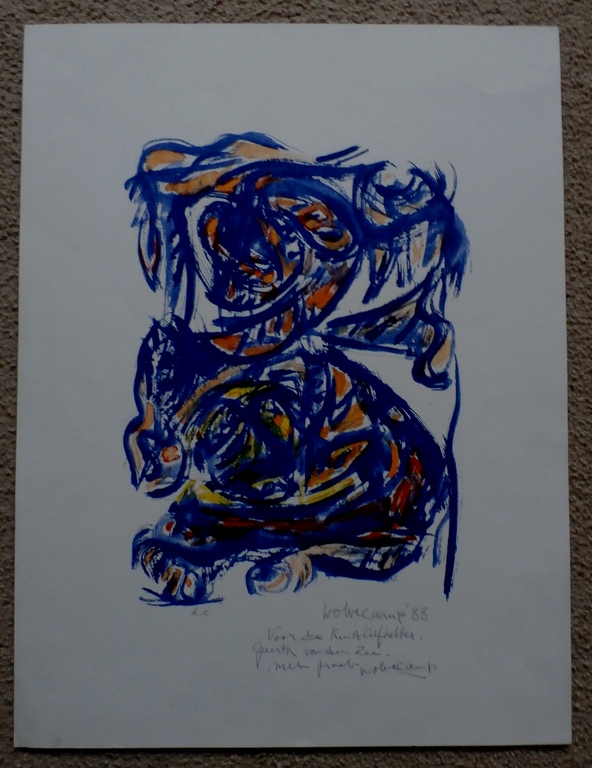 Theo Wolvecamp - litho: blauw figuur - 1988 - gesigneerd - met opdracht kopen? Bied vanaf 150!