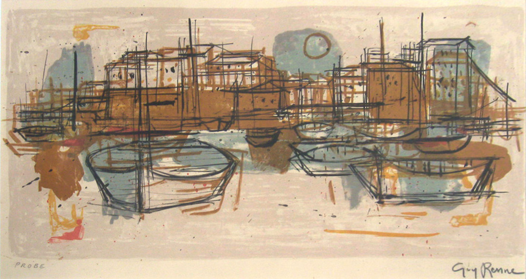 Guy Renne - litho, ingelijst - havenscene, ca. 1960  kopen? Bied vanaf 145!
