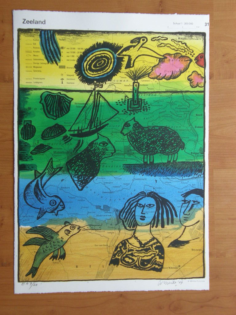 Corneille: Litho, uit serie 'Land in lithos', Zeeland, potlood gesigneerd verkocht voor € 95!