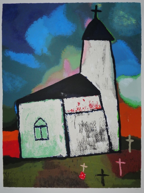 Toon Hermans: Zeefdruk, Kerkje, Gesigneerd kopen? Bied vanaf 275!