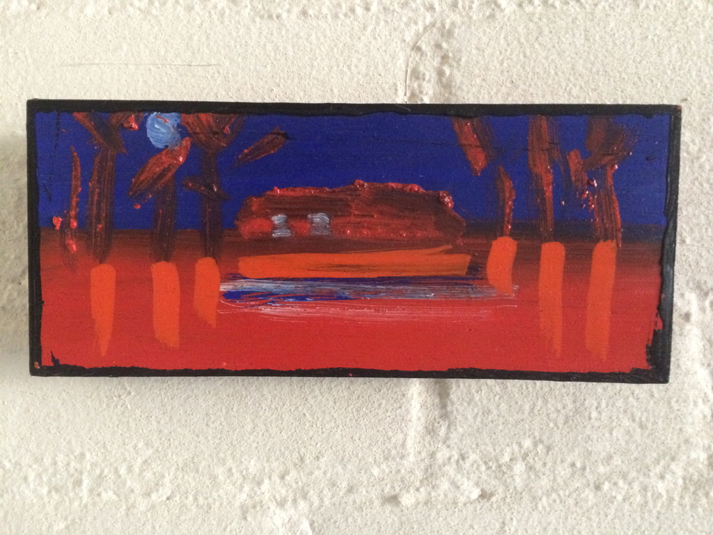 Leon Adriaans - Boerderij (olieverf op sigarenkistje) uit 1991 verkocht voor € 390!