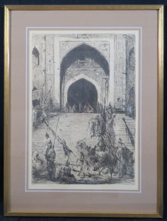 Marius Bauer: Ets, Feestdag in Delhi - Ingelijst verkocht voor € 300!