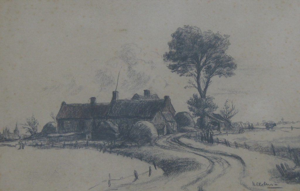Jan Heesters: Tekening, Boerderij in landschap verkocht voor € 35!