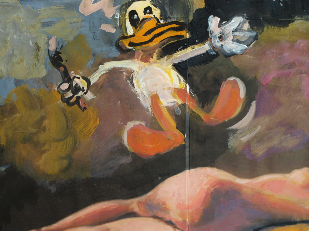 Peter Klashorst : acrylverf op papier , Vrouw met Eend – 2016 kopen? Bied vanaf 50!