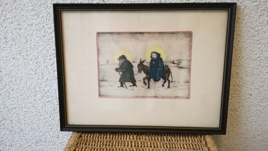 Onbekend kunstenaar, Ingekleurde Ets, Oud Kersttafereel kopen? Bied vanaf 1!