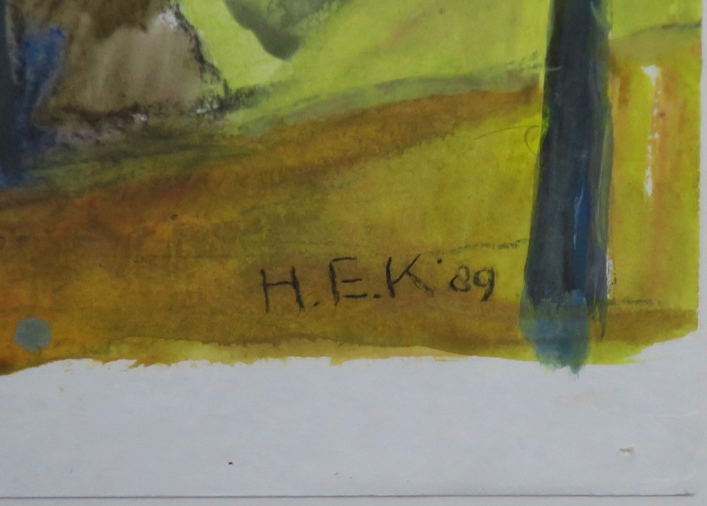Hans Ebeling Koning: Gouache, Geel berglandschap -Ingelijst kopen? Bied vanaf 60!