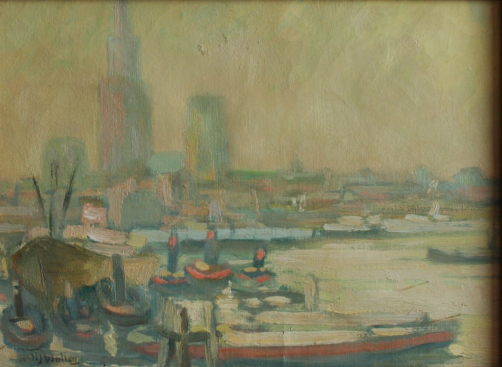 Olieverf op papier (marouflé) / board - havengezicht - gesigneerd kopen? Bied vanaf 1!