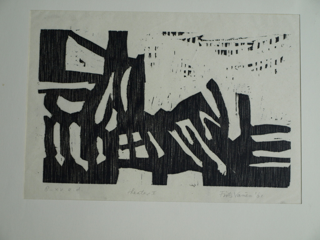 Frits Vanèn :  Houtsnede – Theater I – 1961 – oplage 15 ex. kopen? Bied vanaf 1!