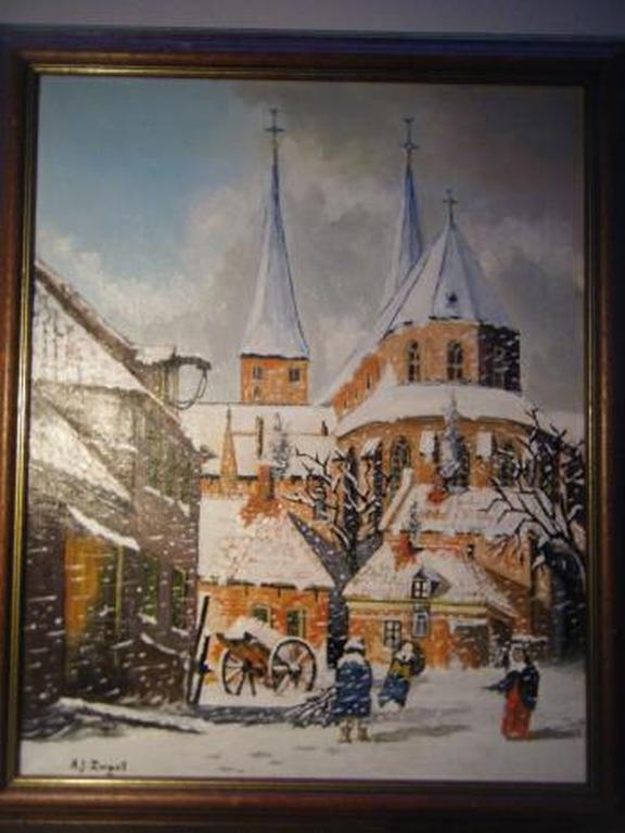 A.J.Zwart olieverf op doek (De Bergkerk te Deventer in de sneeuw ) kopen? Bied vanaf 95!