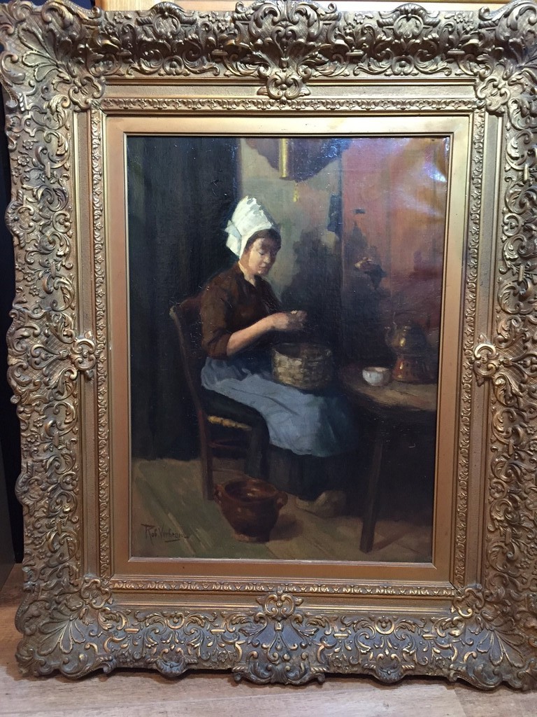 Edese boerin handwerkend in een interieur verkocht voor € 100!