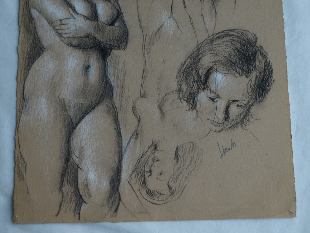 Onduidelijke signatuur : Tekeningen , Naakte vrouw – gesigneerd – ca 1950 kopen? Bied vanaf 1!