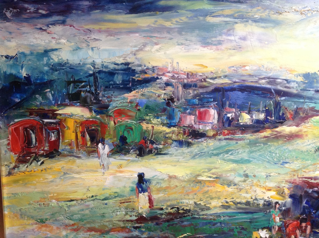  Paul Permeke pseud P v Wersch, zigeuners bij rivier olieverf doek 60/80  verkocht voor € 300!