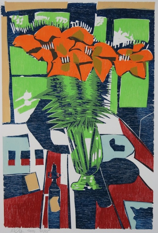 Vincent van Ojen: Houtsnede, Vaas met oranje lelies kopen? Bied vanaf 20!