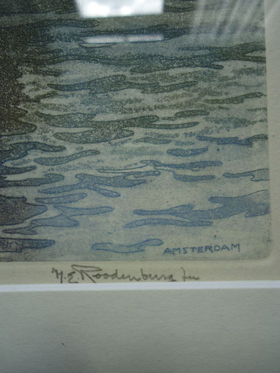 H.E. Roodenburg ( 1895 - 1987 ) - kleurets - Het Huis aan de Drie Grachten.  kopen? Bied vanaf 1!