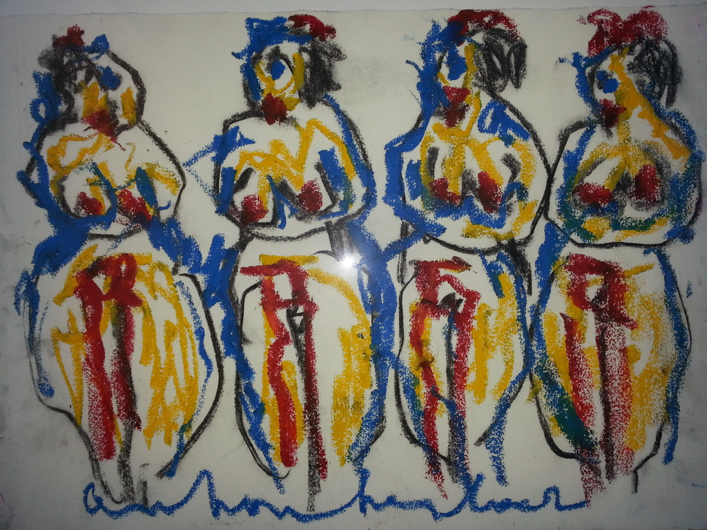 Anton Heyboer - Gouache, 4 vrouwen, gesigneerd m.o. kopen? Bied vanaf 295!