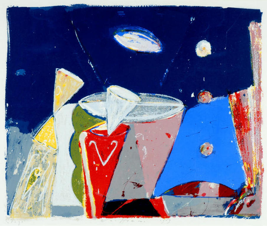 Piet Warffemius, kleurrijke zeefdruk 'Stage':64/90 kopen? Bied vanaf 40!