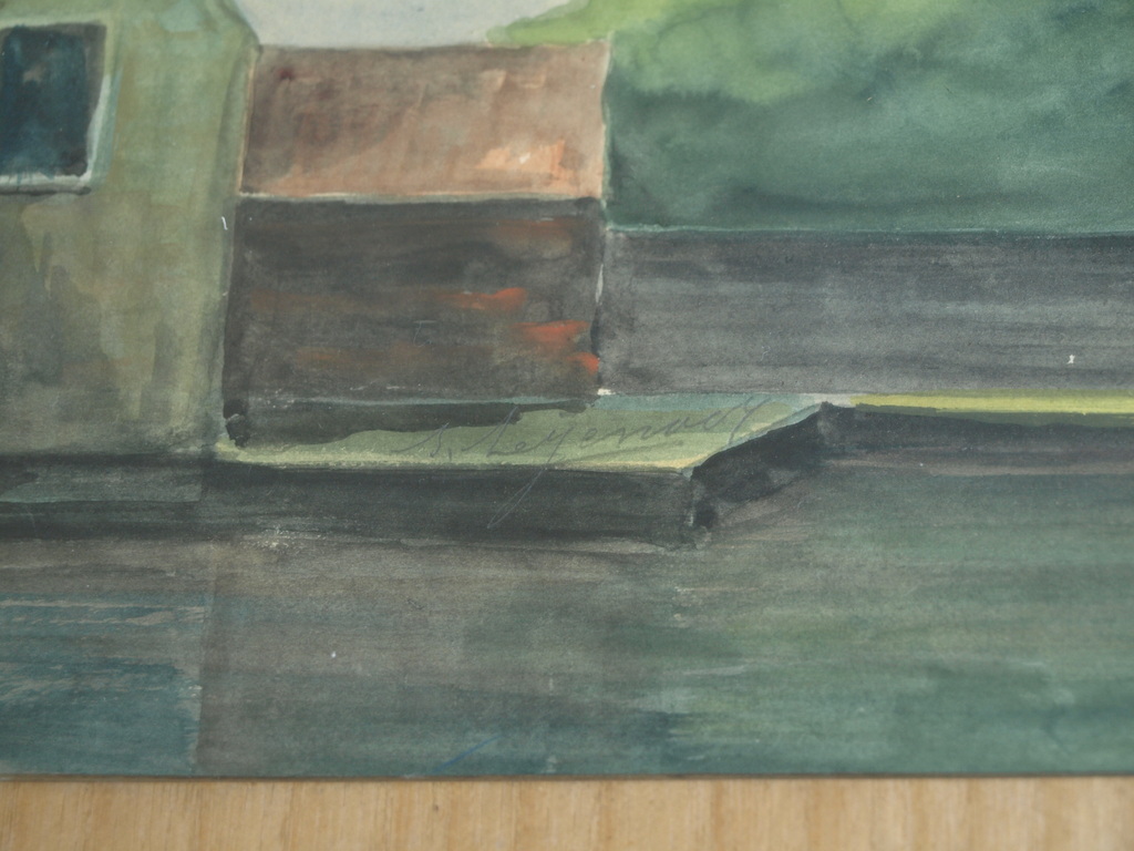 Onduidelijke signatuur : Gouache , Huizen aan water –ingelijst–1e helft 20e eeuw kopen? Bied vanaf 1!