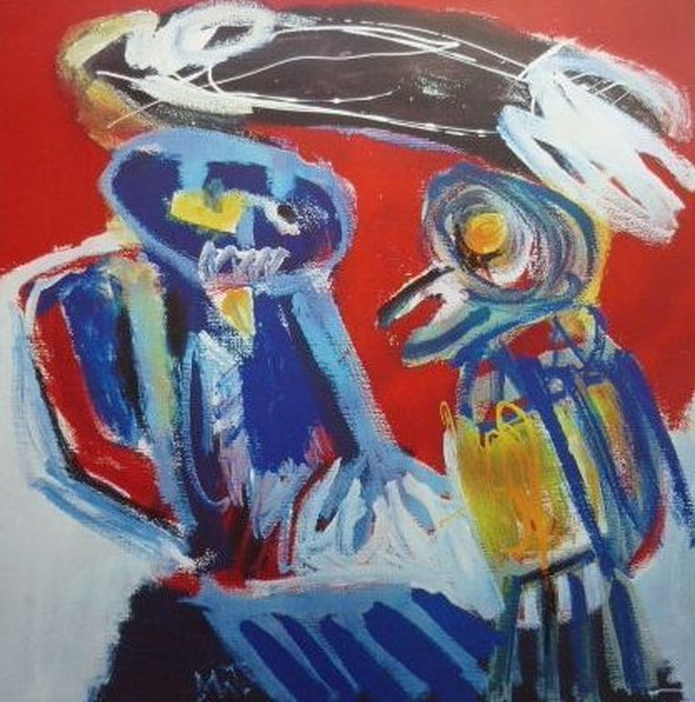 MARTIN van WORDRAGEN  Gr Zeefdruk (80x85cm)  RUMOER IN DE VOLIERE   kopen? Bied vanaf 75!