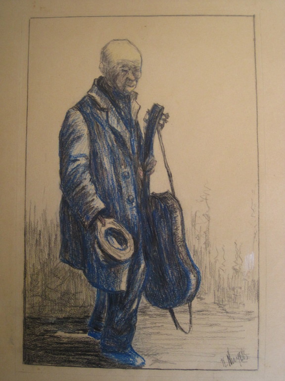 Interessante ca. 1920 aquarel/pastel  "Straatmuzikant met gitaar" gesigneerd kopen? Bied vanaf 1!