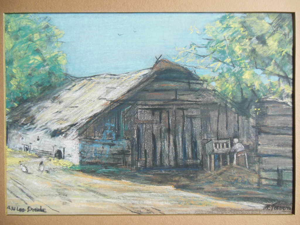 Henri Taverne, Pasteltekening, Drentse boerderij kopen? Bied vanaf 35!