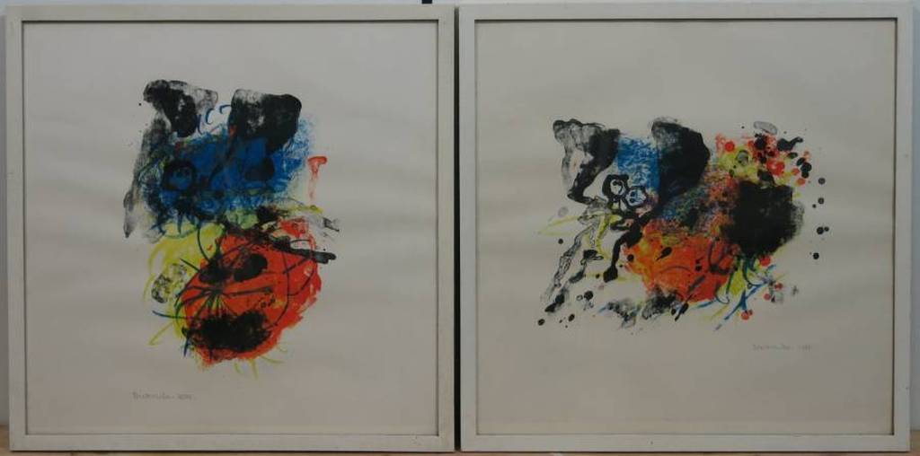 Jef Diederen: 2x Litho, Kleurrijke composities - Ingelijst verkocht voor € 85!