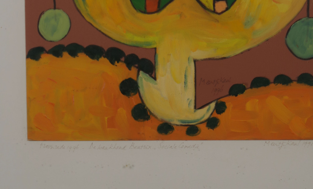 Meertje Kaal: Acryl op karton, Troonrede 1996.. - Ingelijst (groot) kopen? Bied vanaf 1!