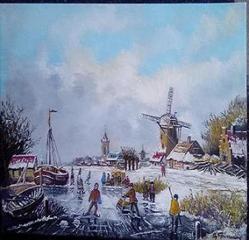 Naar Albertus.J.Temming 1942  Olieverf op doek  , schaatspret verkocht voor € 80!