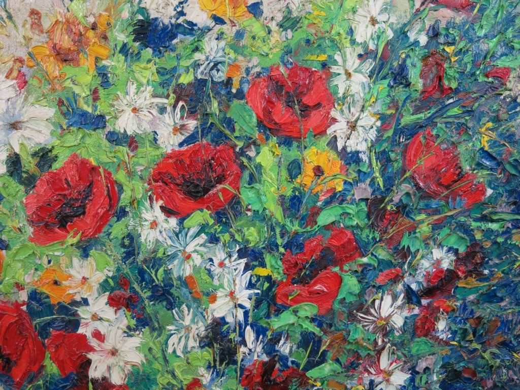 Peter van den Braken: Olieverf op doek, Veldbloemen - Ingelijst (groot) kopen? Bied vanaf 400!