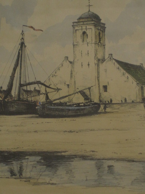 leuke oude aquarel "strand van Katwijk" onduidelijk gesigneerd  verkocht voor € 60!